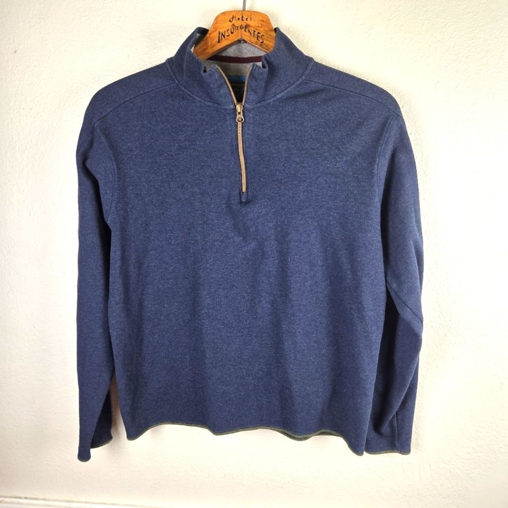 Robert Graham Men's 1/4 Zip Pullover Sweater Blue 100% Cotton Classic Fit L
